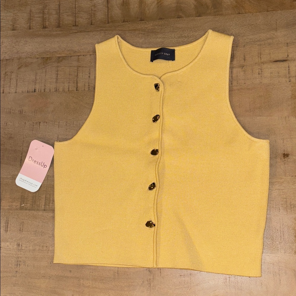 Boutique Yellow Knit Trendy Vest Top Large NWT NEW Hudson Gray Spring - Picture 4 of 6